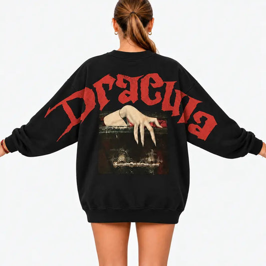 Dracula Vampire Sweatshirt Gildan, Gothic Coffin Hand Horror Crewneck, Vintage Bloody Halloween Graphic Shirt, Spooky Vampire Fan Gift