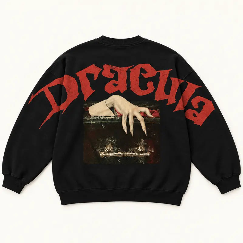 Dracula Vampire Sweatshirt Gildan, Gothic Coffin Hand Horror Crewneck, Vintage Bloody Halloween Graphic Shirt, Spooky Vampire Fan Gift