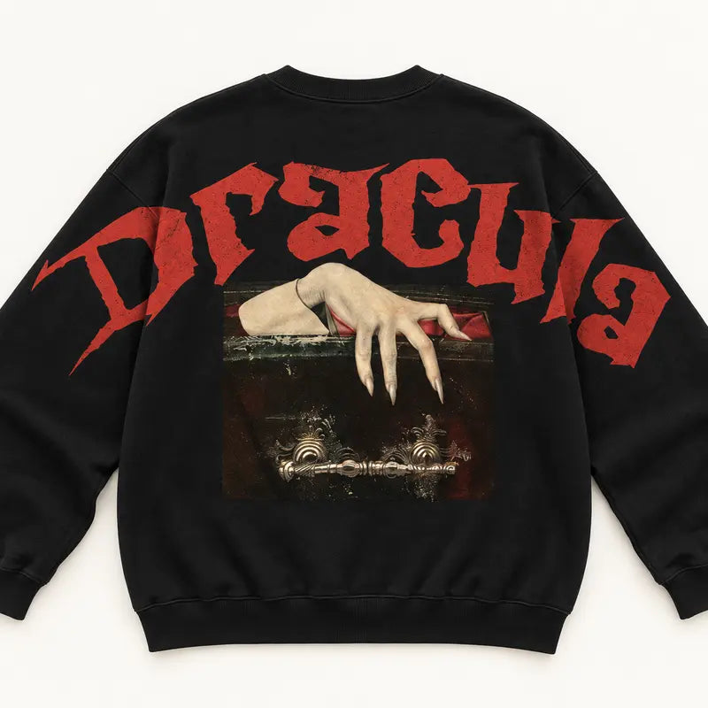Dracula Vampire Sweatshirt Gildan, Gothic Coffin Hand Horror Crewneck, Vintage Bloody Halloween Graphic Shirt, Spooky Vampire Fan Gift