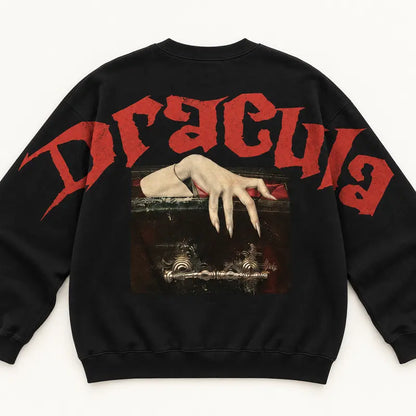 Dracula Vampire Sweatshirt Gildan, Gothic Coffin Hand Horror Crewneck, Vintage Bloody Halloween Graphic Shirt, Spooky Vampire Fan Gift