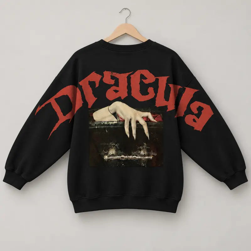 Dracula Vampire Sweatshirt Gildan, Gothic Coffin Hand Horror Crewneck, Vintage Bloody Halloween Graphic Shirt, Spooky Vampire Fan Gift